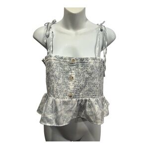 Paper & Crane  Smocked Peplum Camisole Blue and white floral. Size large